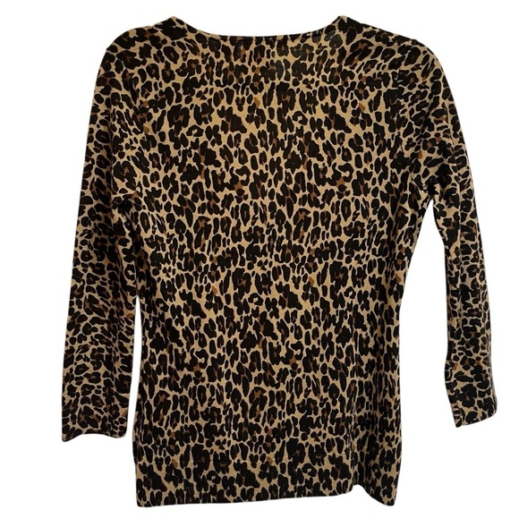 Tory Burch Animal Print Merino Wool V Neck Cardigan Size Small - Picture 2 of 8